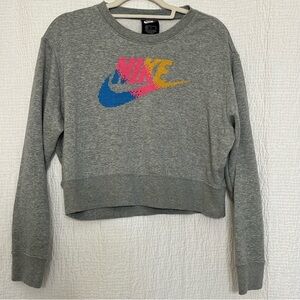 Nike Gray Cropped Sweatshirt Multicolor Logo | Women’s Medium
